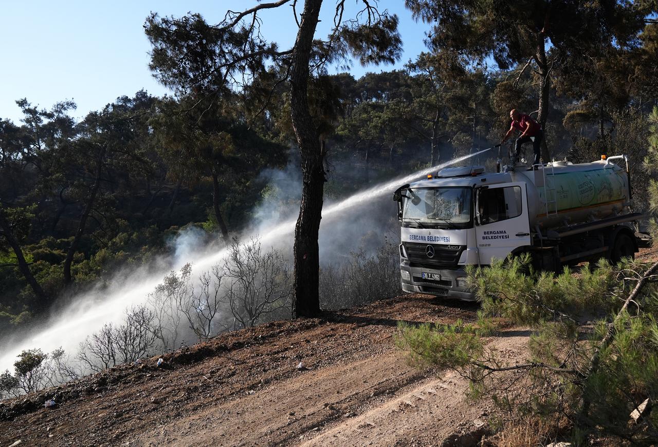Fire that started on Thurday in landfill area in Aliaga district of Izmir spreads to forested area due to wind and is brought under control, Türkiye, June 27, 2025. (AA Photo)