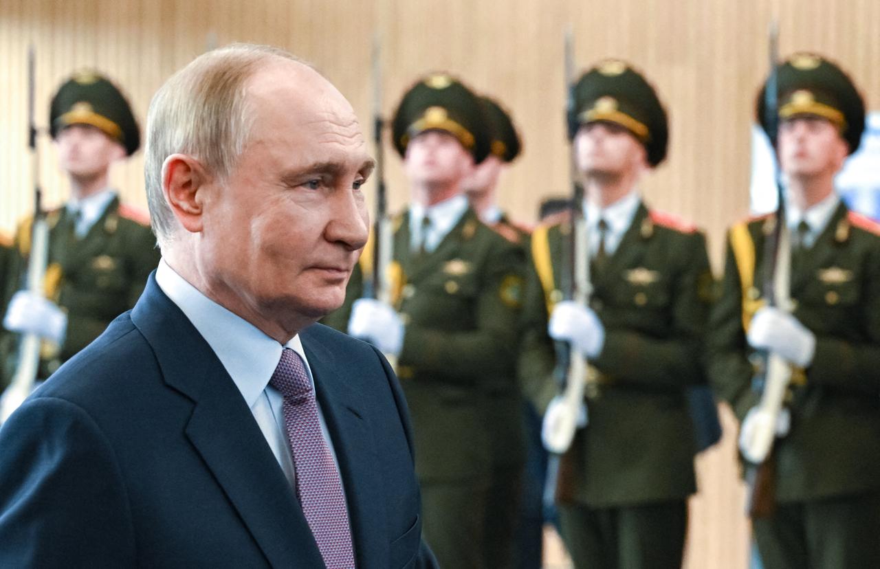 In this pool photograph distributed by the Russian state agency Sputnik, Russia's President Vladimir Putin attends the 4th Eurasian Economic Forum at the Belexpo National Exhibition Centre in Minsk on June 26, 2025. (AFP Photo)