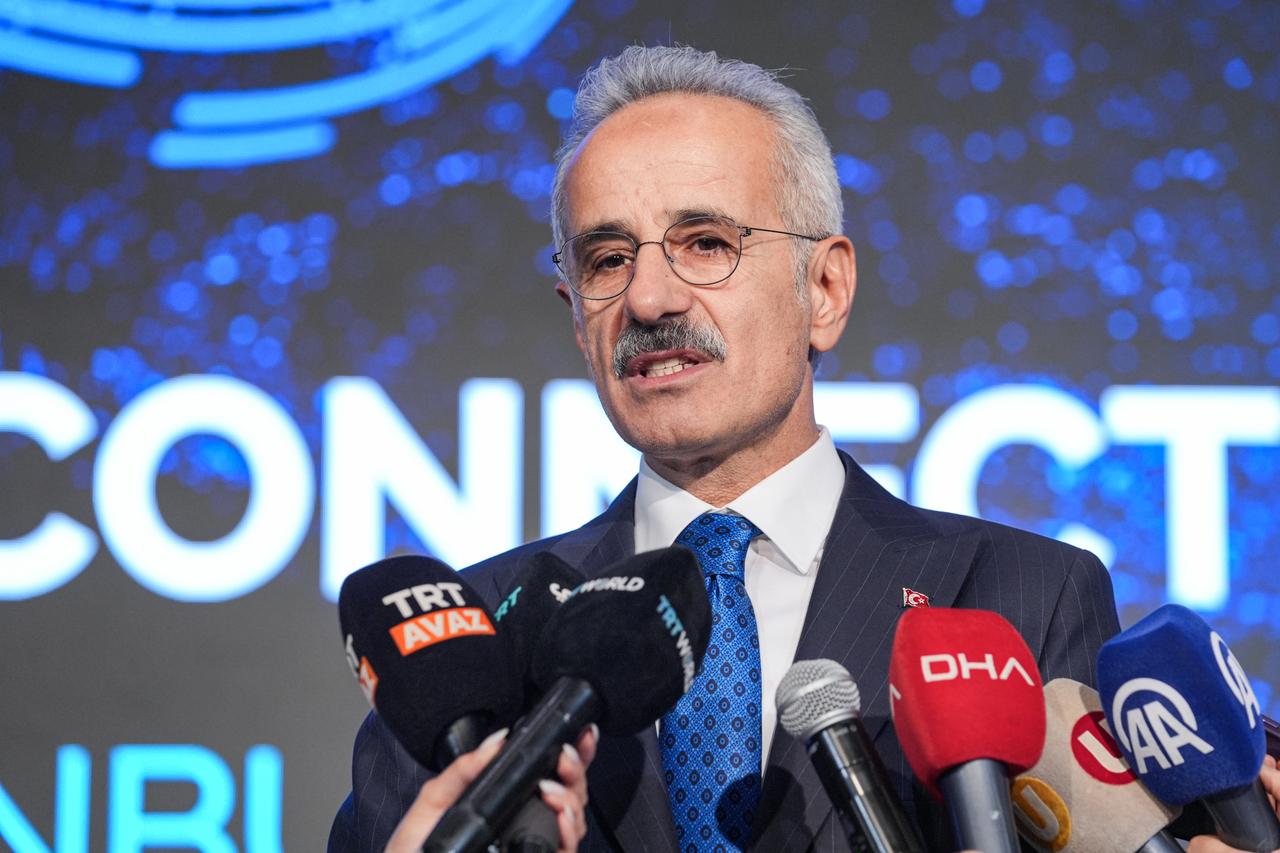 Turkish Minister of Transport Abdulkadir Uraloglu speaking during the Global Transport Connectivity Forum in Istanbul, Türkiye on June 27, 2025. (AA Photo)
