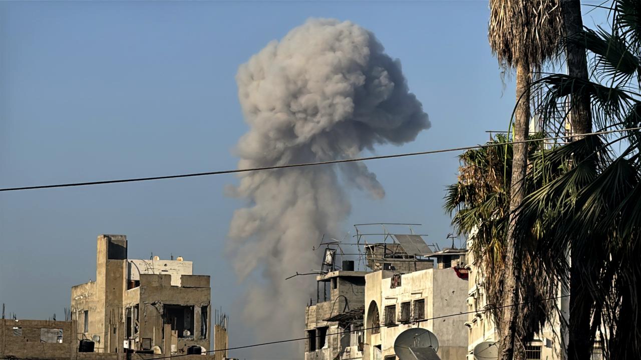 Smoke rises after the Israeli army targets a house belonging to the al-Sus family in the Bureij refugee camp in the central Gaza Strip on June 27, 2025. (AA Photo)