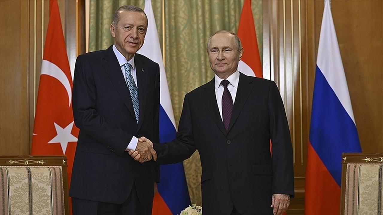 President Recep Tayyip Erdogan and Russian President Vladimir Putin shake hands during a bilateral meeting, accessed on June 28, 2025. (AA Photo)