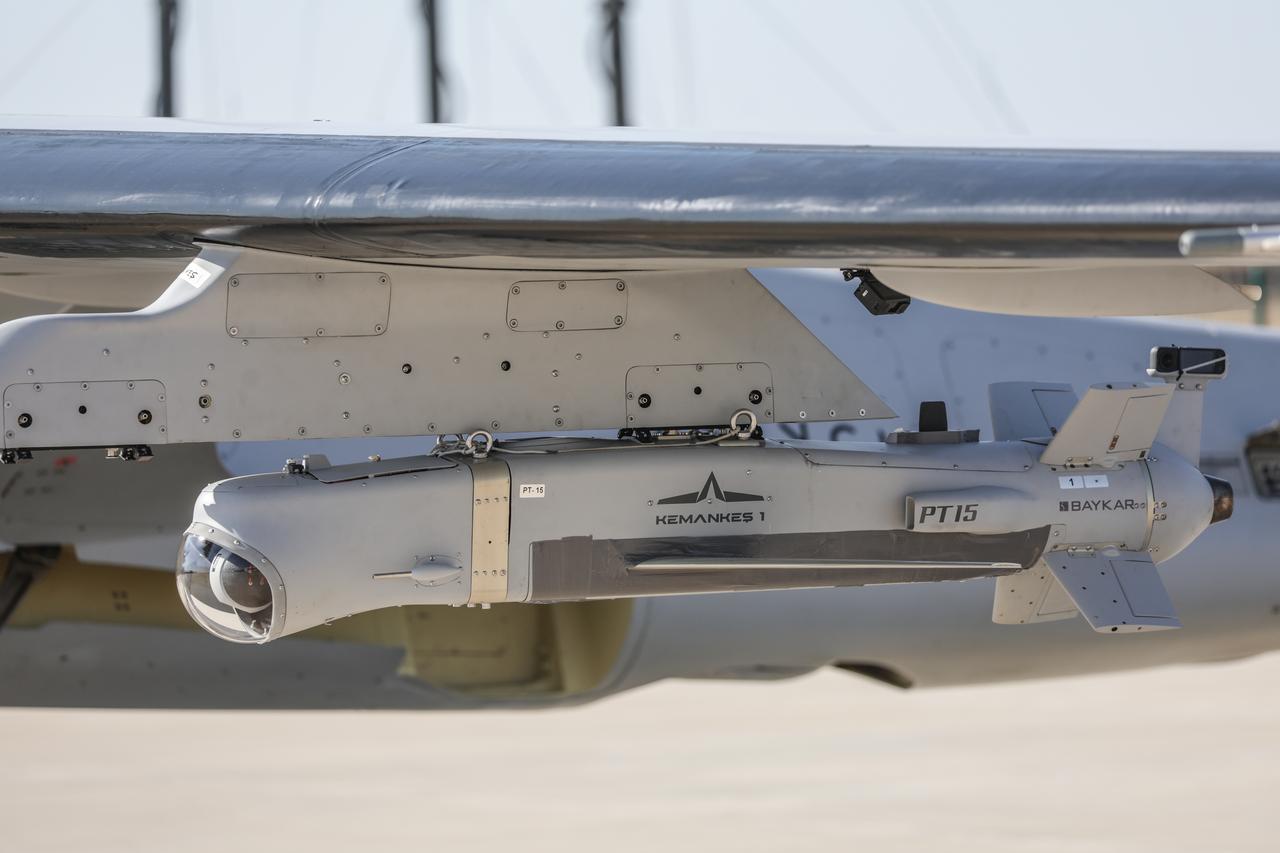 Baykar's Kemankes 1 AI-based mini cruise missile during a firing test from Bayraktar Akinci UCAV on June 28, 2025. (Baykar/Handout/AA)