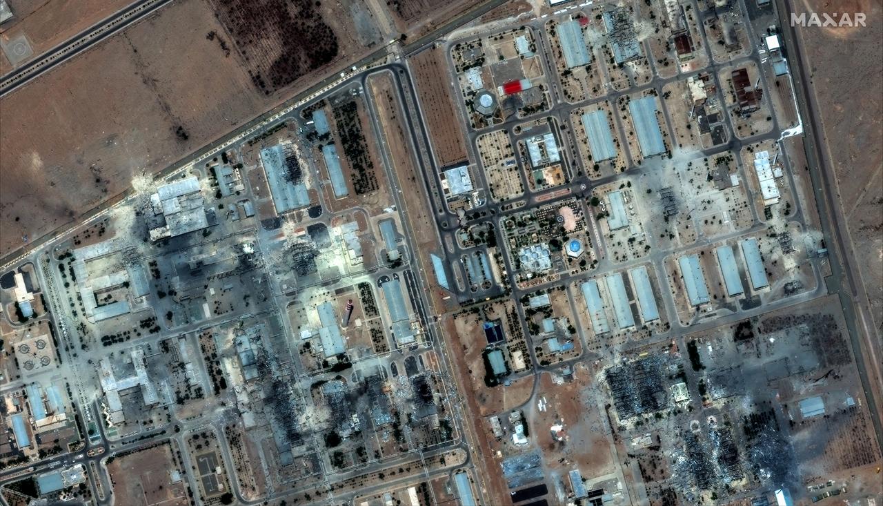 This handout satellite picture provided by Maxar Technologies and taken on June 22, 2025, shows damage after US strikes on the Isfahan nuclear enrichment facility in central Iran. (Photo by Satellite image ©2025 Maxar Technologies / AFP)