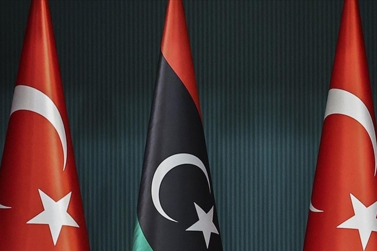 Turkish and Libyan flags displayed side by side during a bilateral meeting in Ankara, Türkiye, accessed on June 29, 2025. (AA Photo)