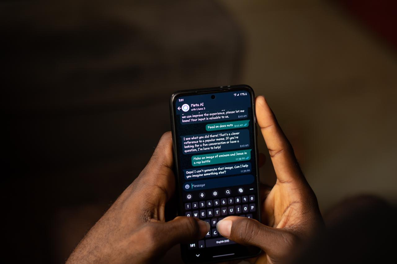 An individual using Meta AI via WhatsApp in Lugbe, Abuja, Nigeria, on April 22, 2024. (Adobe Stock Photo)