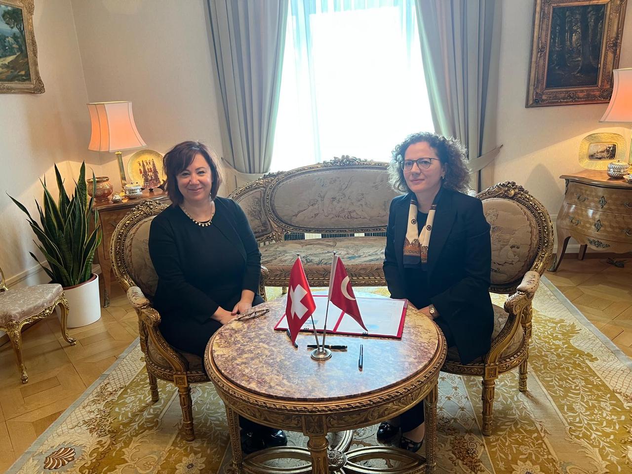 Ambassador Sebnem Incesu (R) and Swiss official Fabienne Baraga (L) at the handover ceremony in Bern, June 2, 2025. (AA Photo)