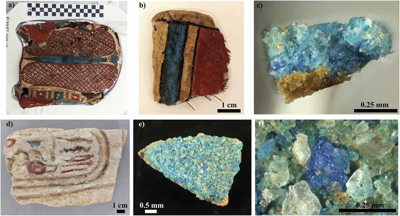 Egyptian artifacts containing EB pigment, 2025. (Photo via npj Heritage Science)