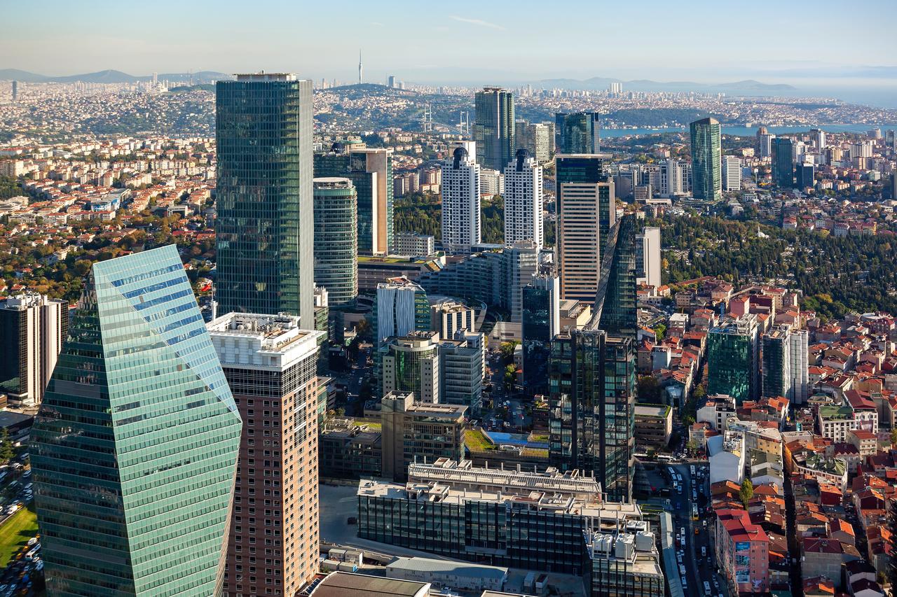 Beautiful view of the modern district of Istanbul from a skyscraper building.