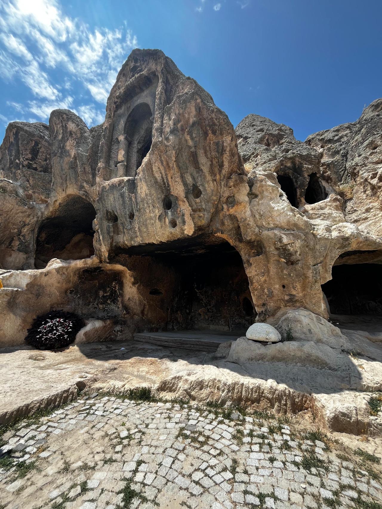 Café-restaurant furnishings were removed from a 3,000-year-old rock-cut tomb in the Phrygian Valley of Afyonkarahisar, Türkiye, restoring the site to its original state, June 30, 2025. (Photo via Salim Uzun)