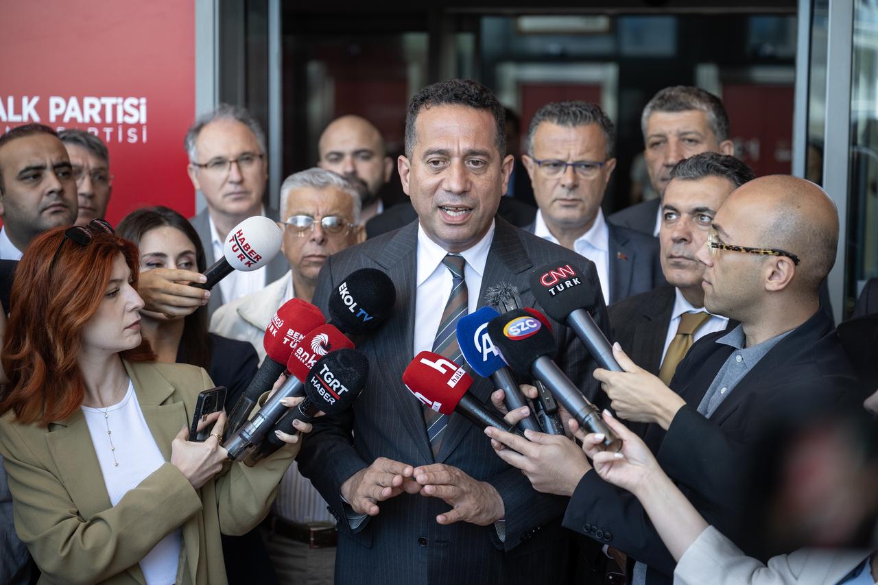 CHP Group Deputy Chairman Ali Mahir Basarir speaks at the headquarters of Türkiye's main opposition Republican People's Party (CHP) in Ankara, June 30, 2025. (AA Photo)