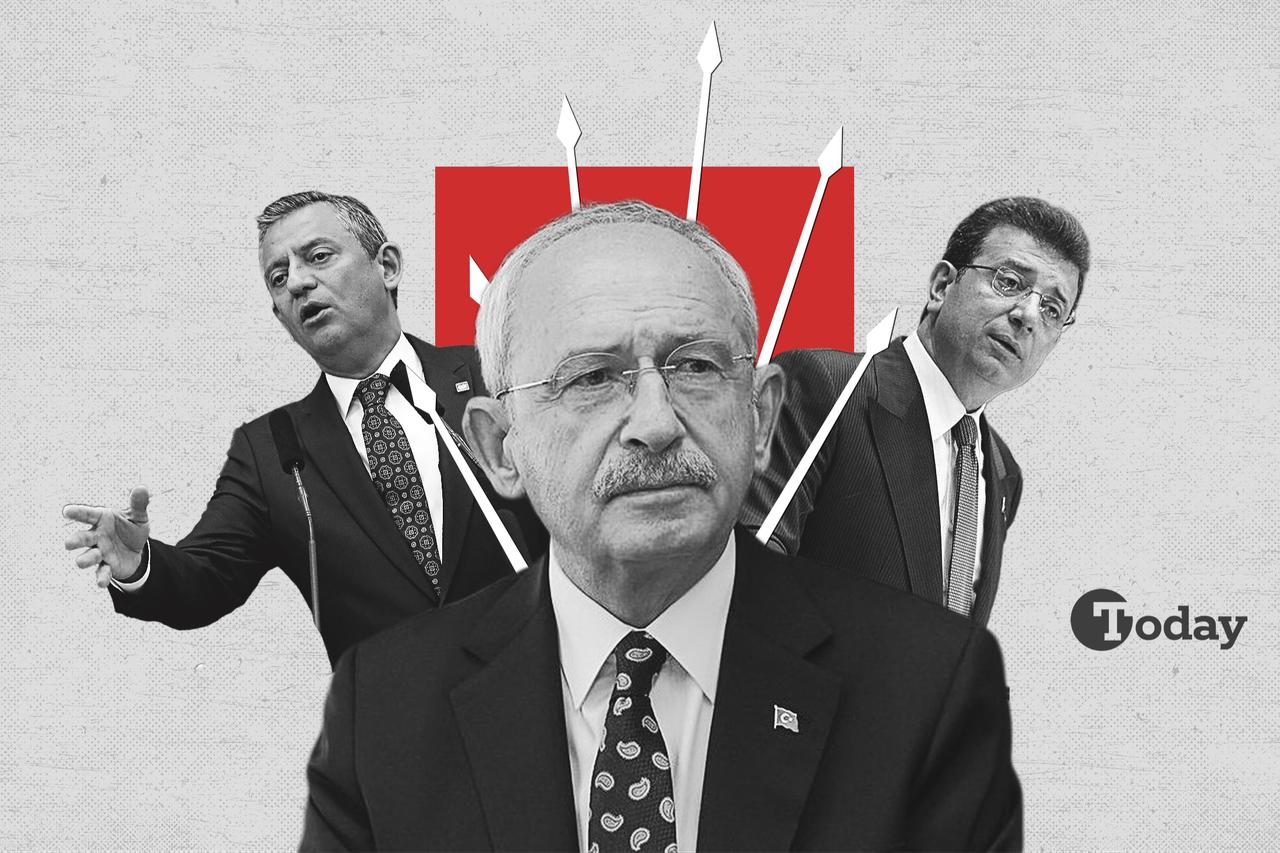 Portrait collage of Republican Peoples Partys (CHP) former Chairman Kemal Kilicdaroglu (C) with the current chairman Ozgur Ozel (L) and Ekrem Imamoglu, and the recently suspended Istanbul mayor (R), created in 27 June, 2025. (Türkiye Today)