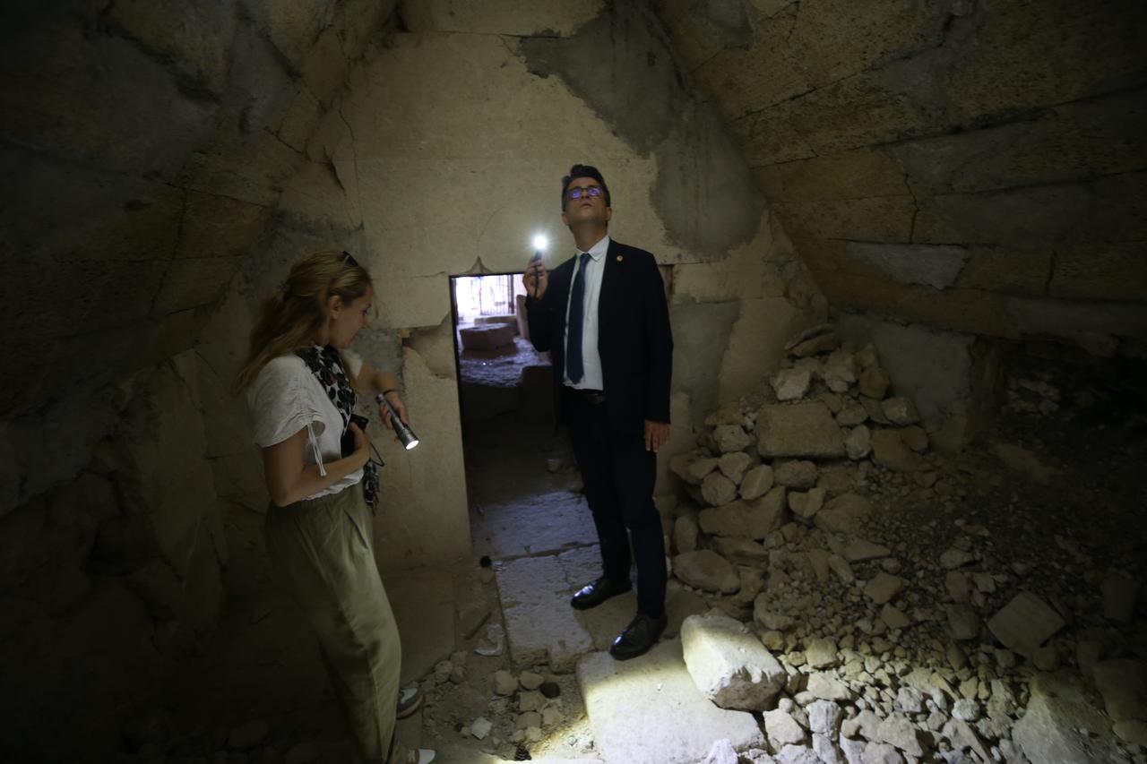 The 2,500-year-old Dardanos Tumulus, discovered in 1959 during construction works for a cement factory in Canakkale, is being re-examined by a scientific team from various universities around the world, June 30, 2025. (AA Photo)