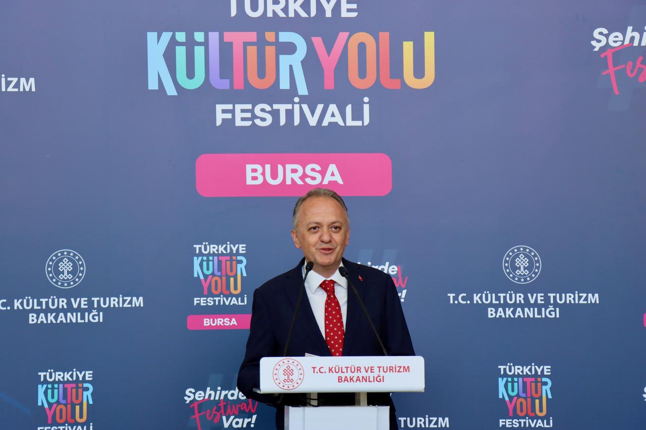 Deputy Minister of Culture and Tourism Gokhan Yazgi attended the opening ceremony of the Türkiye Culture Route Festival at the Merinos Ataturk Congress and Culture Center in Bursa, Türkiye, June 28, 2025. (AA Photo)