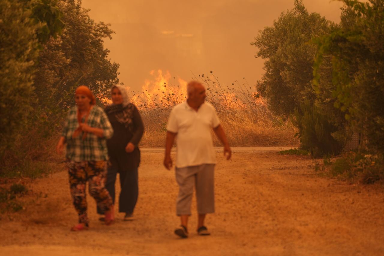 Flames rise from forest area after a wildfire broke out in Seferihisar district, Izmir, Türkiye on June 29, 2025. (AA Photo)