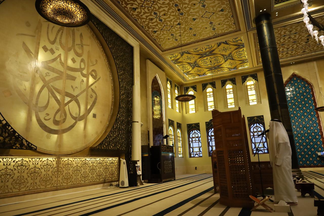 A general view of the Katara Mosque, also known as “Qatar’s Turquoise Mosque,” which draws attention with its striking architecture, vibrant colors, and intricate ornamentation, in Doha, Qatar, June 29, 2025. (AA Photo)