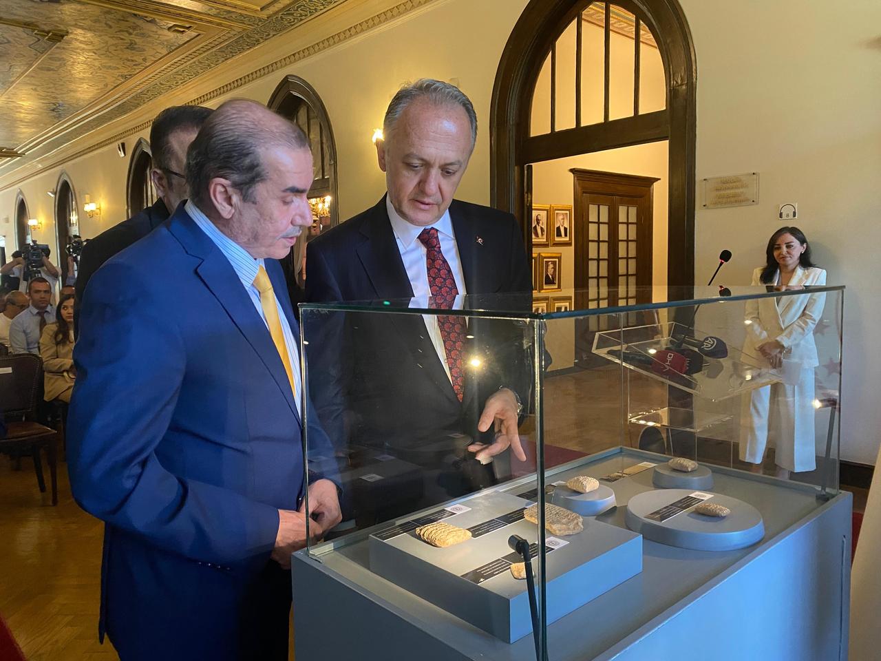 As part of efforts to protect cultural heritage and fight smuggling, the Ministry of Culture and Tourism returned six cuneiform clay tablets—containing economic, administrative, and religious content from the 3rd Dynasty of Ur, Old Akkadian, and Old Babylonian periods—to Iraqi officials on June 30, 2025. (IHA Photo)