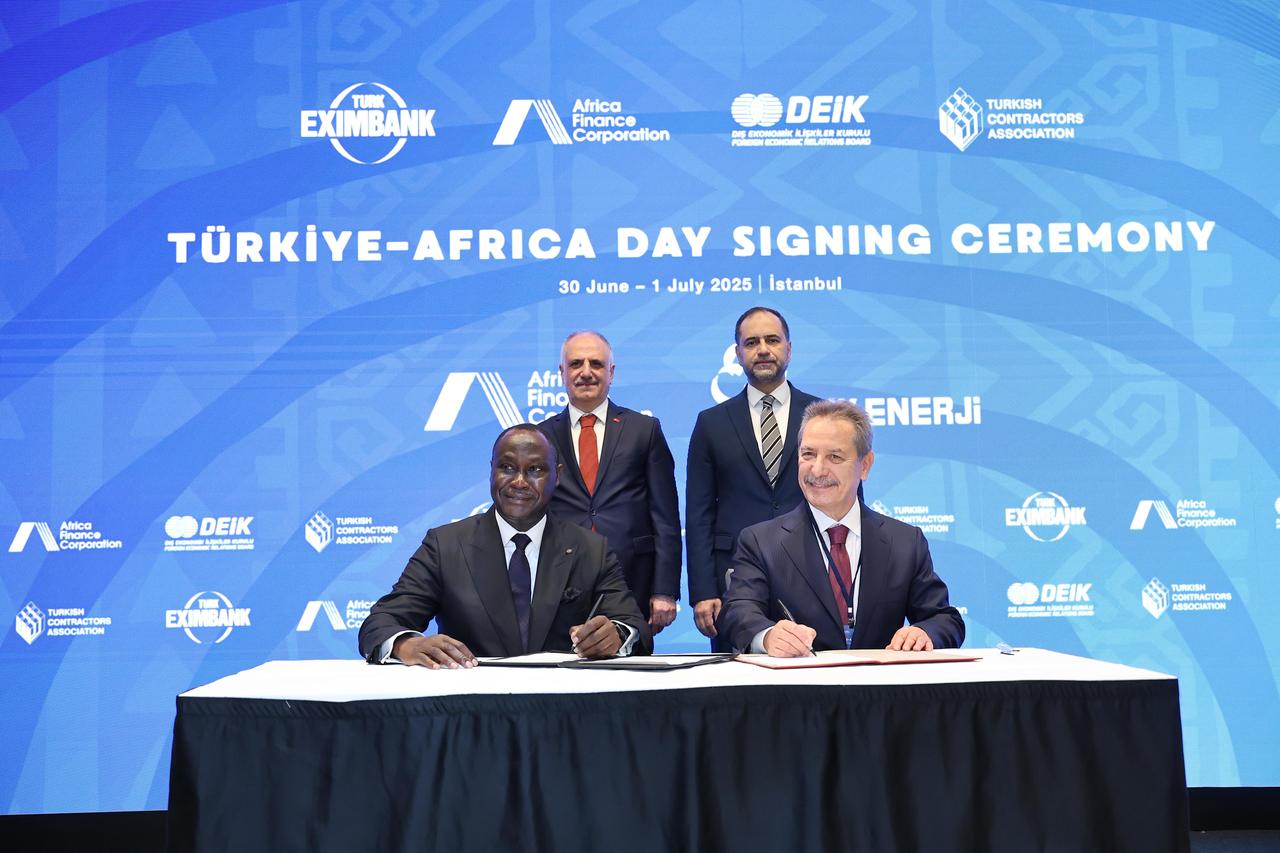 President and CEO of Africa Finance Corporation Samaila Zubairu and Calik Energy Chairman Ahmet Calik sign a strategic partnership agreement during the Türkiye–Africa Day Signing Ceremony in Istanbul, Türkiye, on June 30, 2025. (Courtesy of Türkiye–Africa Day)