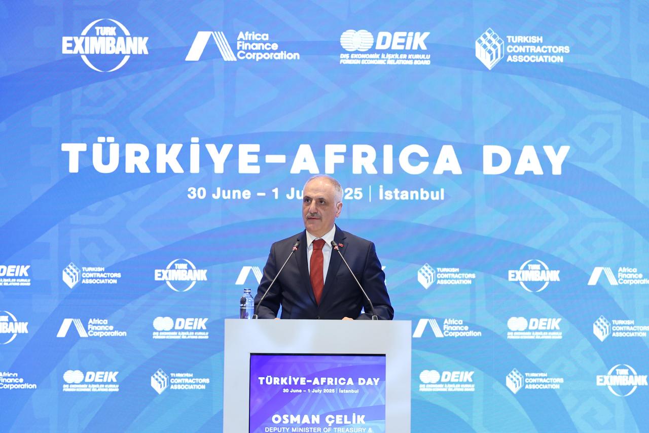 Deputy Minister of Treasury and Finance Osman Celik delivers the opening speech at the Türkiye–Africa Day forum in Istanbul, Türkiye, on June 30, 2025. (Courtesy of Türkiye–Africa Day)