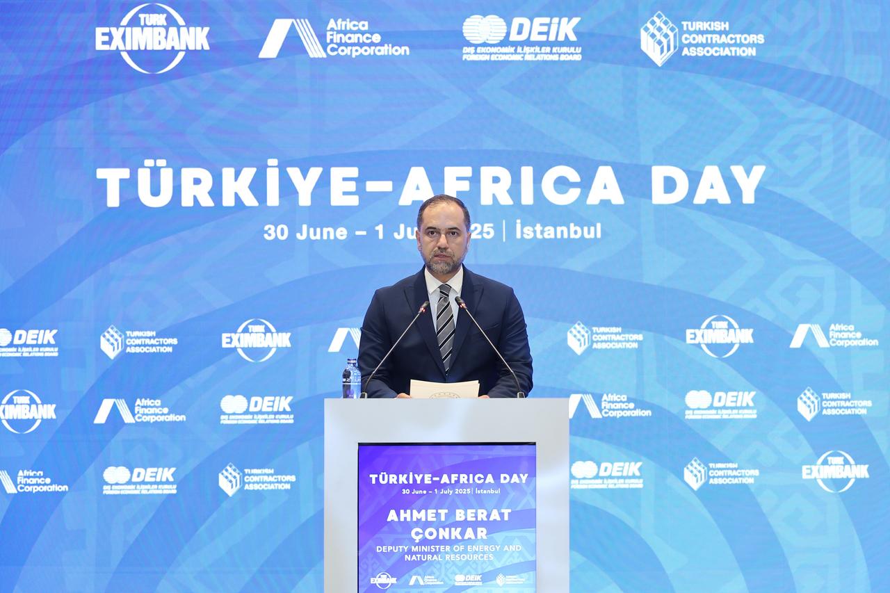 Deputy Minister of Energy and Natural Resources Ahmet Berat Conkar speaks at the Türkiye–Africa Day event in Istanbul, Türkiye, on June 30, 2025. (Courtesy of Türkiye-Africa Day)
