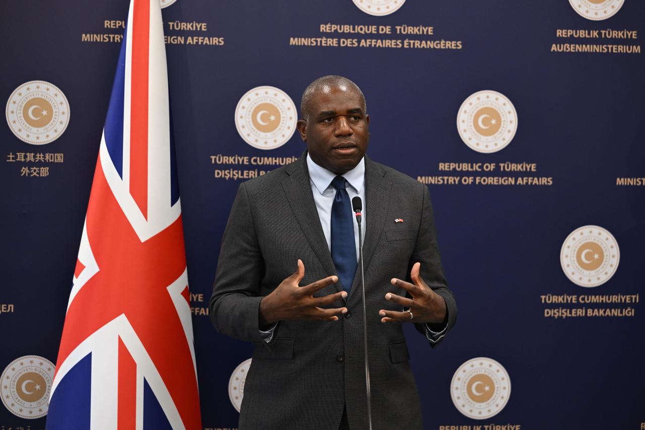 Foreign Minister Hakan Fidan (not seen) and UK Foreign Secretary David Lammy hold a joint press conference after their meeting in Ankara, Türkiye on June 30, 2025. (AA Photo)
