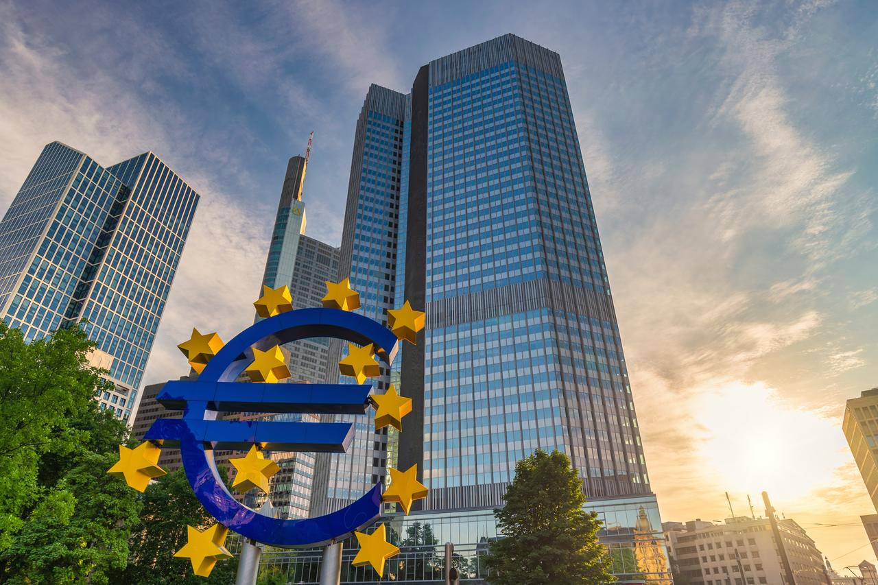 Euro symbol sculpture stands in front of the European Central Bank (ECB) headquarters in Frankfurt, Germany, accessed on June 4, 2025. (Adobe Stock Photo)