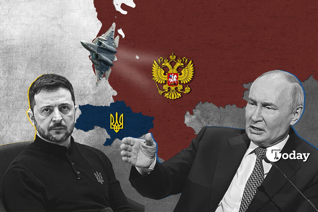 This combination of images shows Ukrainian President Volodymyr Zelenskyy and Russian President Vladimir Putin respectively. (Collage by Türkiye Today)