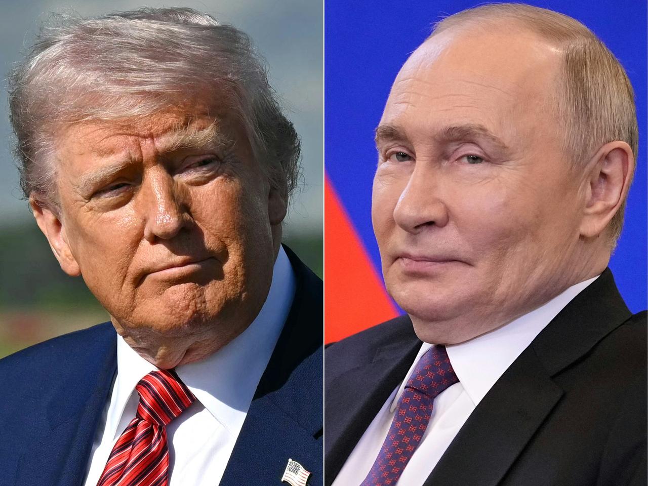 This combination of pictures created on June 04, 2025 shows, L/R, US President Donald Trump in Morristown, New Jersey, May 23, 2025, and Russian President Vladimir Putin at the Kremlin in Moscow on May 28, 2025. (AFP Photo)