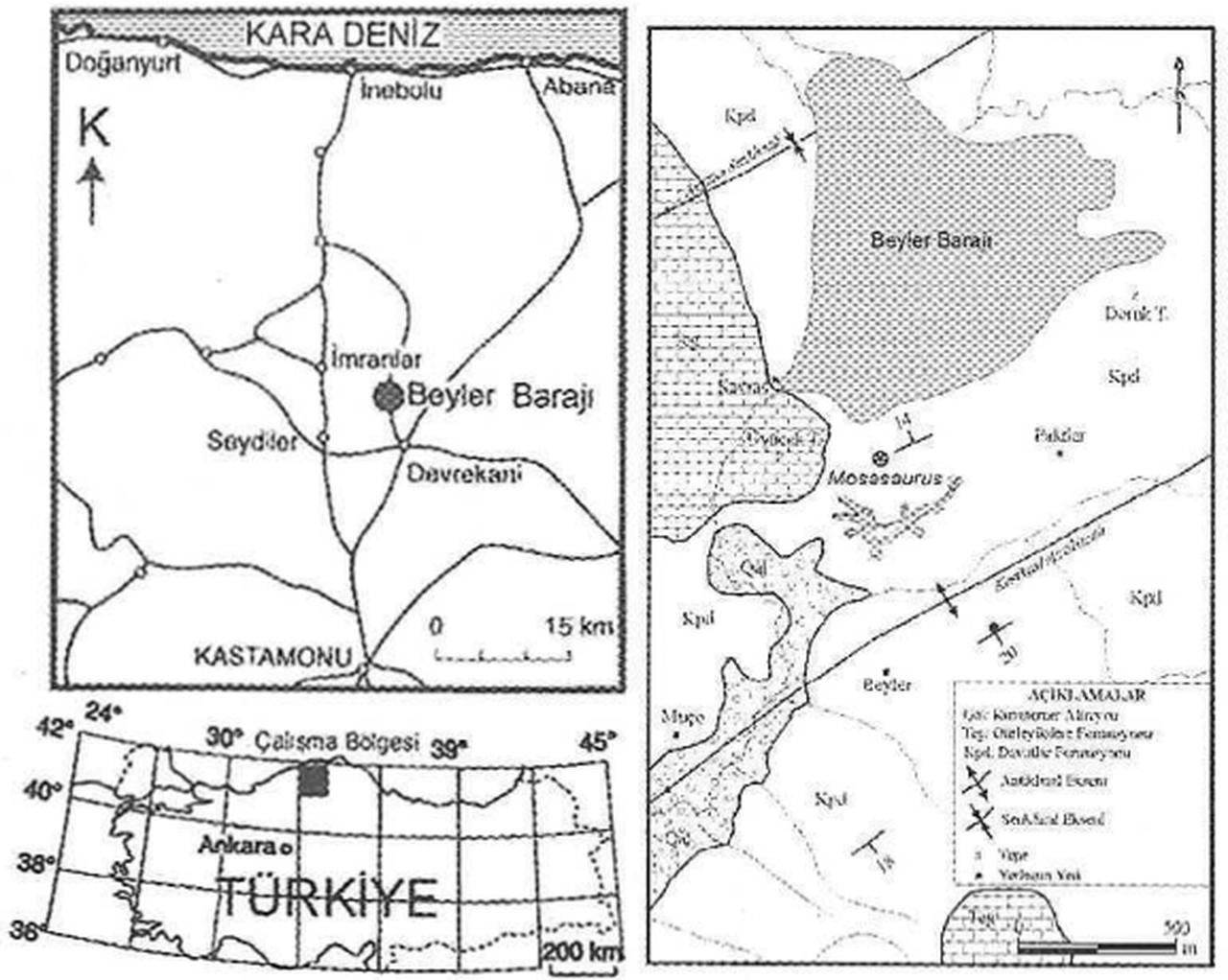 Location and simplified geological map of the study area. (Photo via Geological Bulletin of Türkiye/1999)