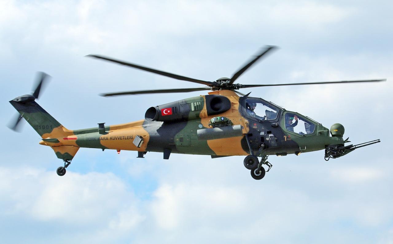 Twin-engine, tandem seat, multi-role, all-weather attack helicopter TAI/AgustaWestland T129 ATAK, accessed on June 4, 2025. (Photo via Wikipedia Commons) 
