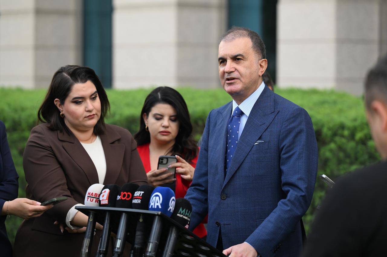 AK Party spokesperson Omer Celik speaks to the press during the Central Decision and Executive Board (MKYK) meeting chaired by President Recep Tayyip Erdogan at the party headquarters, in Ankara, Türkiye, on June 4, 2025. (AA Photo)
