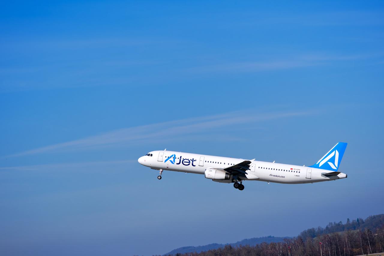 An AJet Airbus A321 takes off from Zurich Kloten Airport on March 6, 2025. (Adobe Stock Photo)