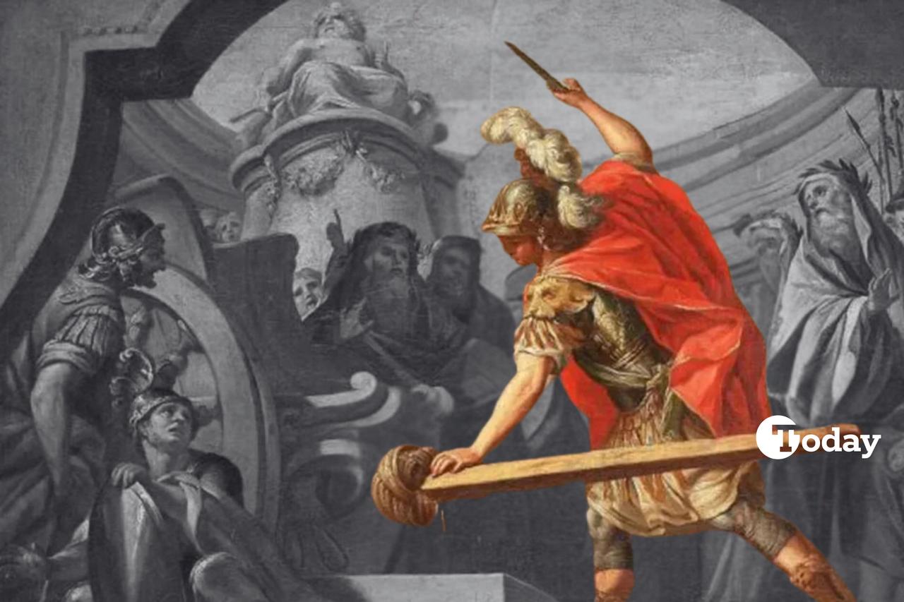 Alexander cuts the Gordian knot. (Photo collage by Türkiye Today team)