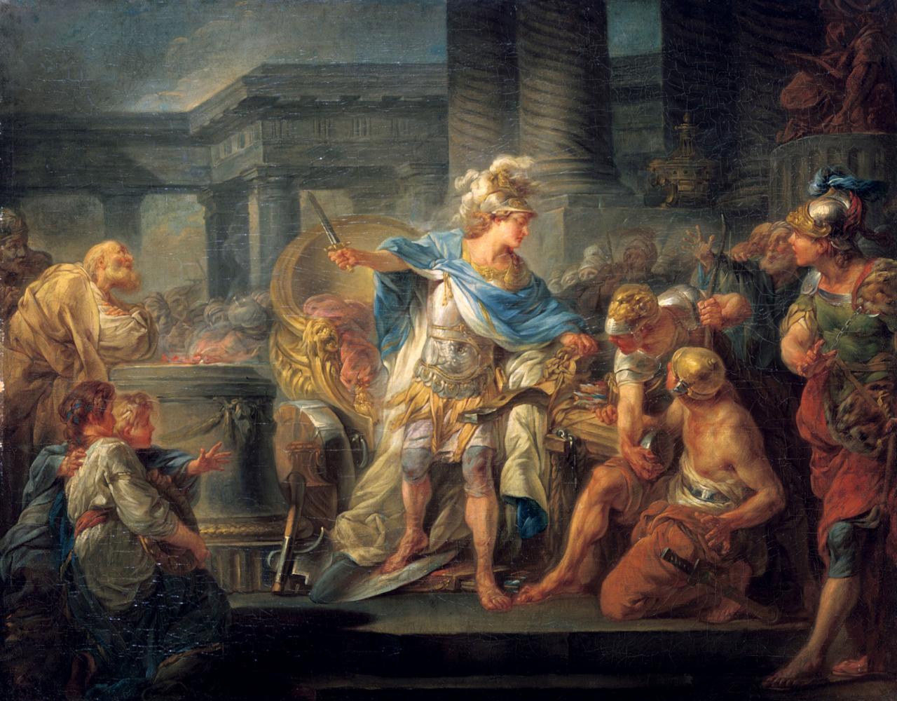 Alexander cuts the Gordian Knot, painting by Berthelemy ca. 1767. (Photo via Department of Paintings of the Louvre)