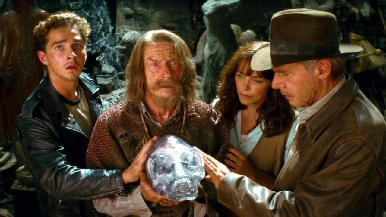 Harrison Ford, Karen Allen, John Hurt, and Shia LaBeouf in Indiana Jones and the Kingdom of the Crystal Skull, 2008. (Photo via IMDb)