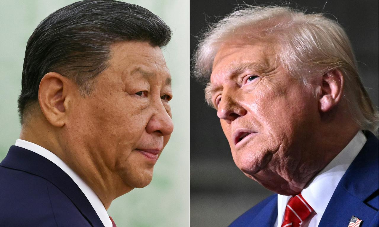 This combination of pictures created on June 05, 2025 shows, L/R, Chinese President Xi Jinping at the Kremlin in Moscow on May 8, 2025 and US President Donald Trump at US Steel - Irvin Works in West Mifflin, Pennsylvania, May 30, 2025. (AFP Photo)