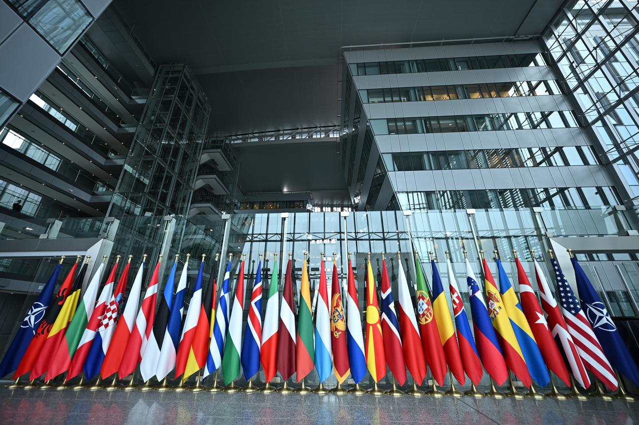 BRUSSELS, BELGIUM - JUNE 04: A view of flags ahead of the Defense Ministers meeting at NATO Headquarters in Brussels, Belgium on June 04, 2025. ( Dursun Aydemir - Anadolu Agency )