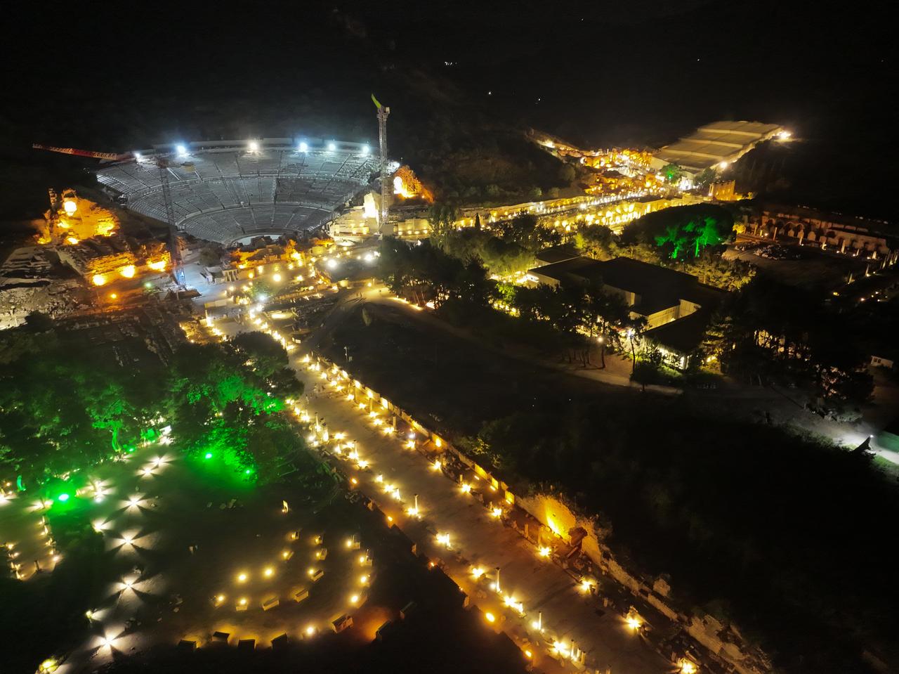 The ancient city of Ephesus in Izmir, Türkiye, a UNESCO World Heritage Site, welcomes visitors after sunset as part of the Ministry of Culture and Tourism's new “night museum” initiative, June 4, 2025. (AA Photo)