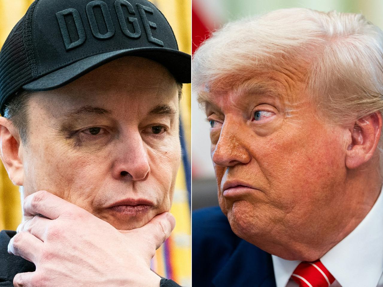 This combination of pictures created on June 03, 2025 shows Elon Musk looks and US President Donald Trump in the Oval Office of the White House in Washington, DC, on May 30, 2025. (AFP Photo)