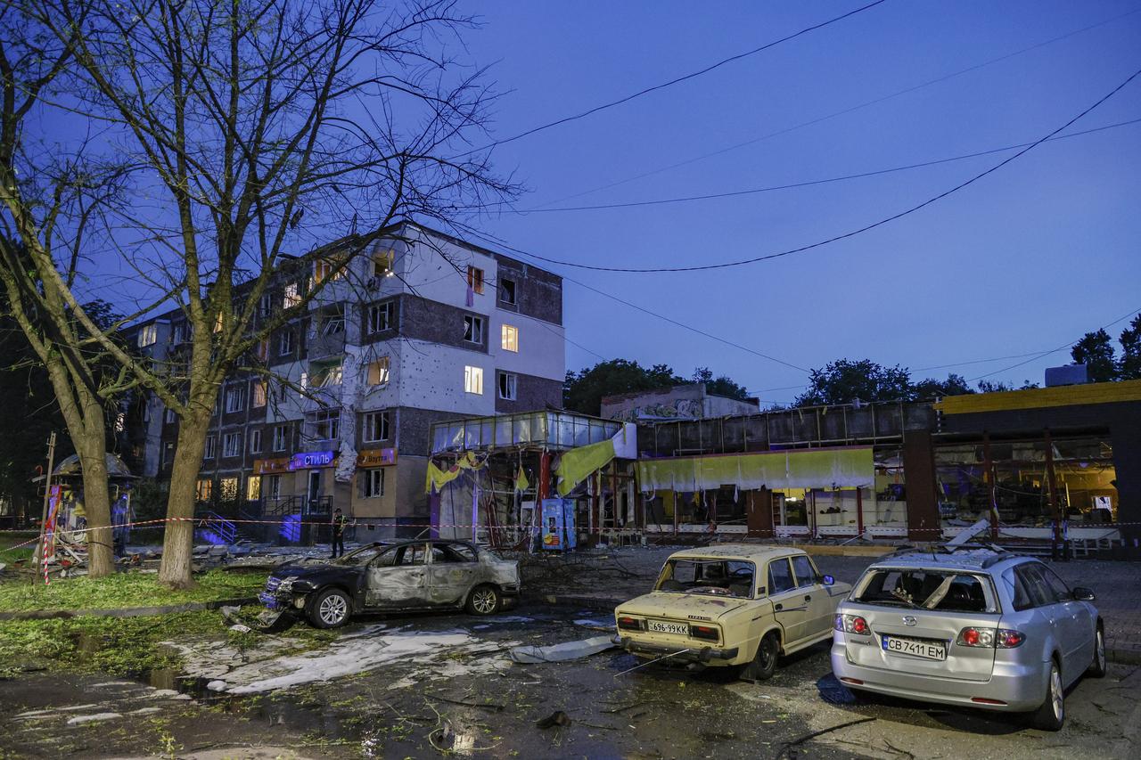 CHERNIHIV, UKRAINE - JUNE 03: A view of the destruction after a grocery store and private homes were damaged by Russian drones during a nighttime attack on Chernihiv, Ukraine on June 03, 2025. Five people were injured in the attack. ( Maksym Kishka - Anadolu Agency )