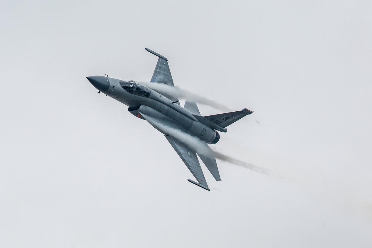 Pakistani Air Forces JF-17 Thunder (FC-1 Xiaolong or FC-1 Fierce Dragon) fighter jet performs during the 12th China International Aviation and Aerospace Exhibition, also known as Airshow China 2018, in Zhuhai city, south Chinas Guangdong province, 9 November 2018. (AFP Photo)