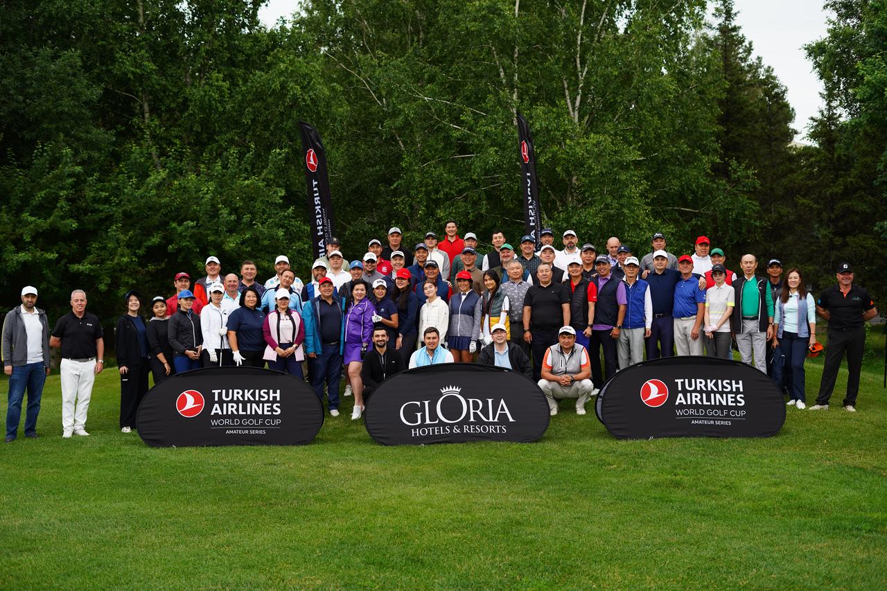Participants gather for a group photo at the inaugural Turkish Airlines World Golf Cup amateur tournament held in Astana, Kazakhstan on June 7, 2025. (AA Photo)