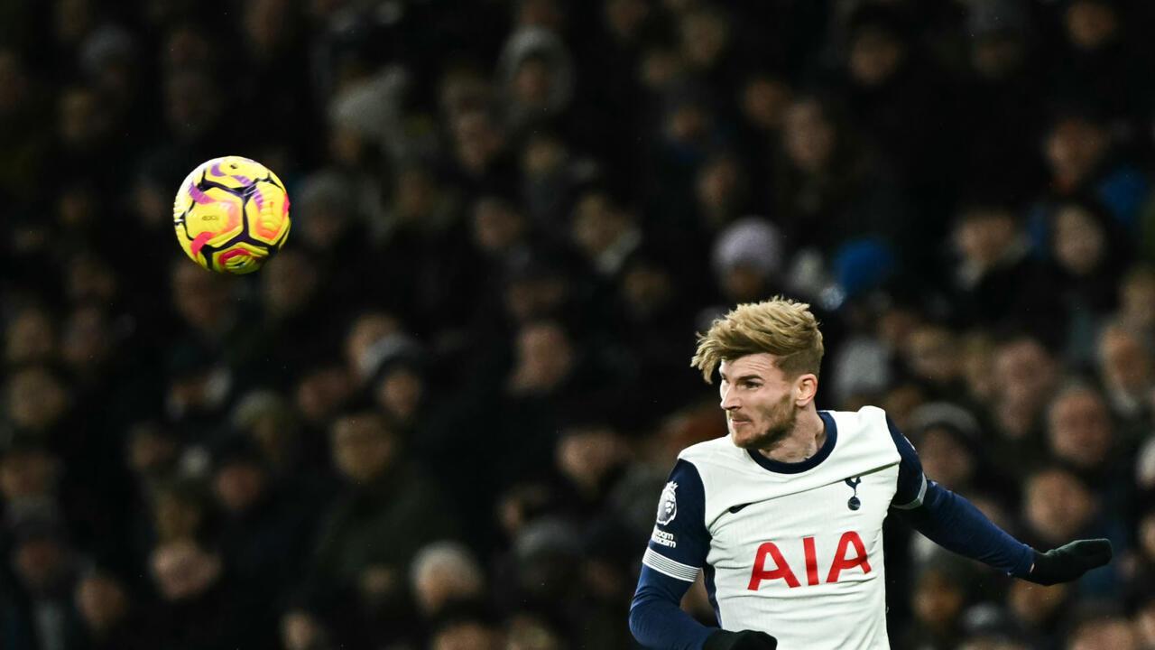 Tottenham Hotspurs German striker #16 Timo Werner heads the ball during the English Premier League football match between Tottenham Hotspur and Chelsea at the Tottenham Hotspur Stadium in London, on December 8, 2024. (AFP Photo)