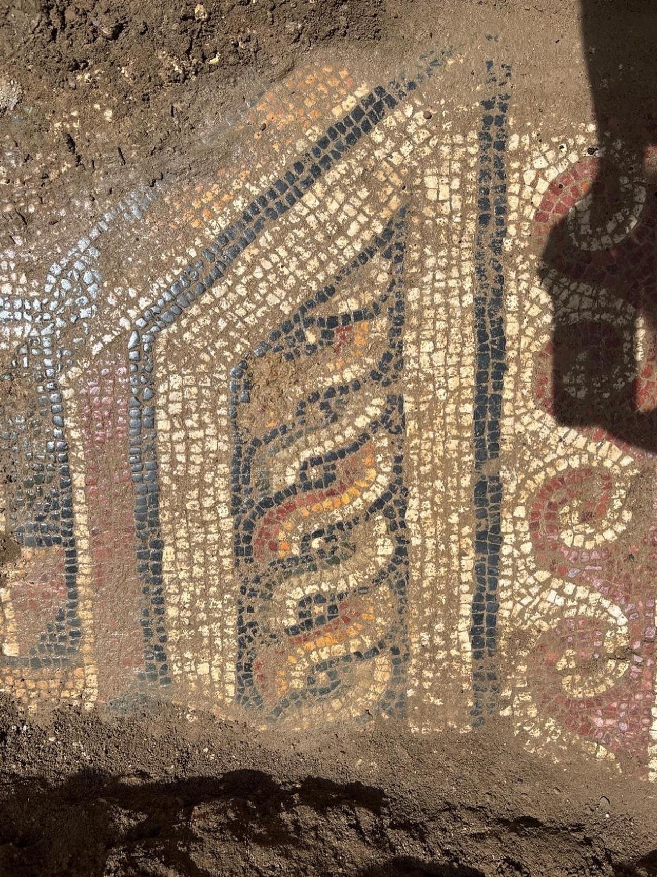 The floor mosaic discovered during ongoing infrastructure works in the Dulkadiroglu district of Kahramanmaras, Türkiye, June 7, 2025. (AA Photo)