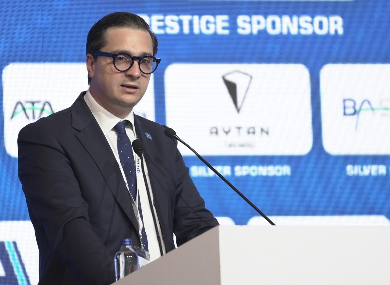 Anton Dedusenko, Chairman of the Board of Akkuyu Nuclear JSC and Deputy CEO for International Business & Cooperation at Rusatom Energy International, delivers a speech during the 11th Nuclear Power Plants Summit (NPPES) in Istanbul, Türkiye on July 1, 2025. (AA Photo)