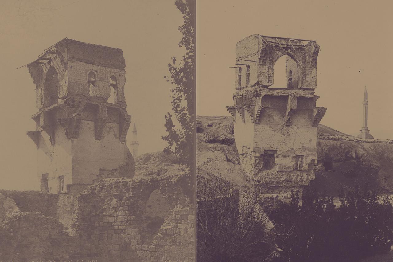 The Qilij Arslan II Kiosk before the collapse of the upper structure, Konya, Türkiye, 19th century. (Photo collage by Türkiye Today team)