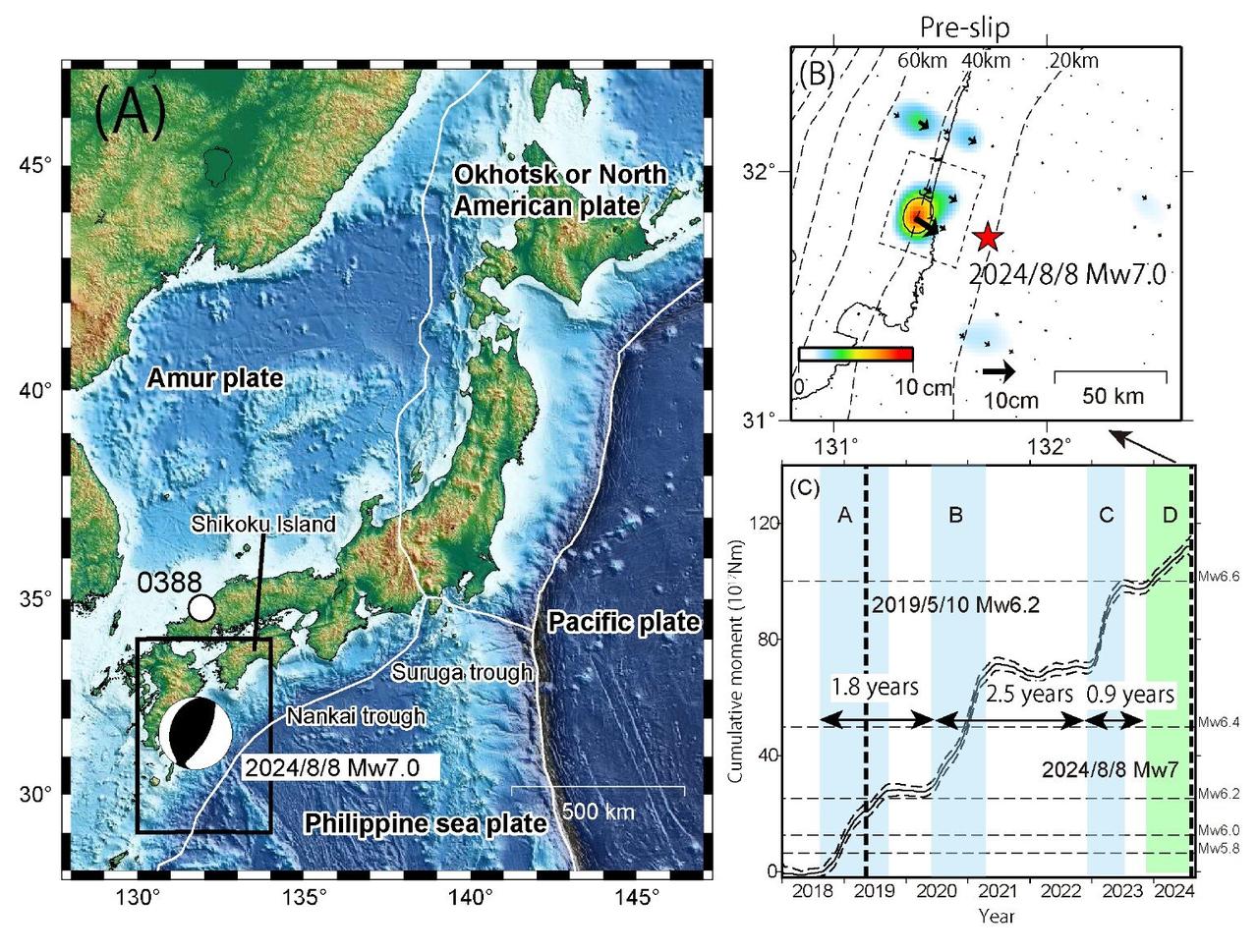 Tectonic map of Japan showing slow slip event activity linked to the 2024 Hyuga-nada earthquake, with data from the Japan Meteorological Agency, Jun. 26, 2025. (Courtesy of Japan Meteorological Agency)