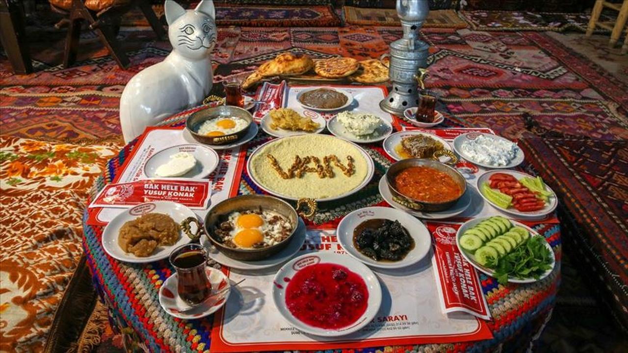 A traditional Van breakfast features more than 20 regional dishes served with tea in a samovar, photographed in Van, Türkiye, Jun. 3, 2020. (AA Photo)