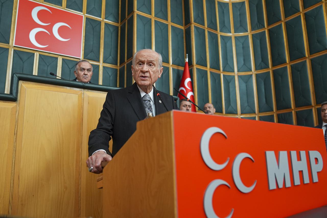 Türkiye's Nationalist Movement Party (MHP) leader Devlet Bahceli makes a speech during his party's group meeting at the Turkish Grand National Assembly in Ankara, Türkiye on July 1, 2025. (AA Photo)