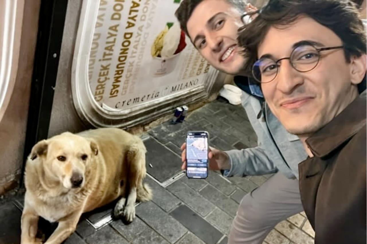 Tourists pose for photos next to The Boulder, a stray dog near Sishane metro, now ranked as Istanbul’s top-rated attraction on Google Maps, Türkiye, Nov. 3, 2024. (Photo via Instagram / @theboulderistanbul)