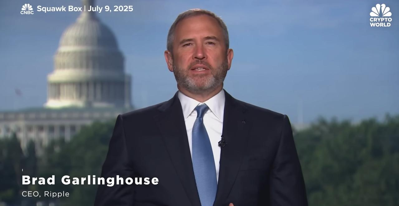 Ripple CEO Brad Garlinghouse appears on CNBC, July 10, 2025 (via CNBC Television YouTube Channel)